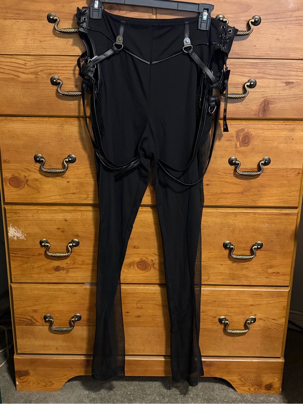 Black Women's Harness Detail Mesh-Panel Leggings